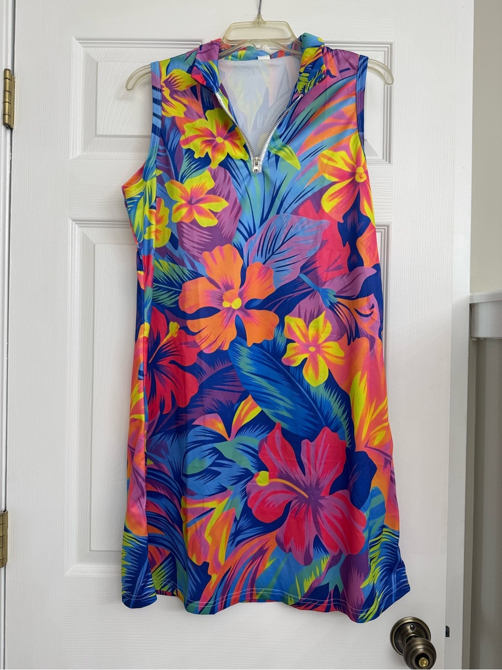 Tropical Half-zip Sleeveless Dress